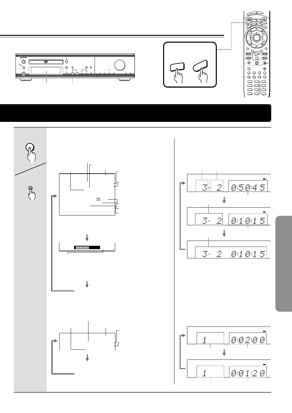 Press display during playback, Press mode dvd or mode audio first, Display au dio dvd | Display display unit remote controller display | Onkyo DR-S2.0 User Manual | Page 51 / 72