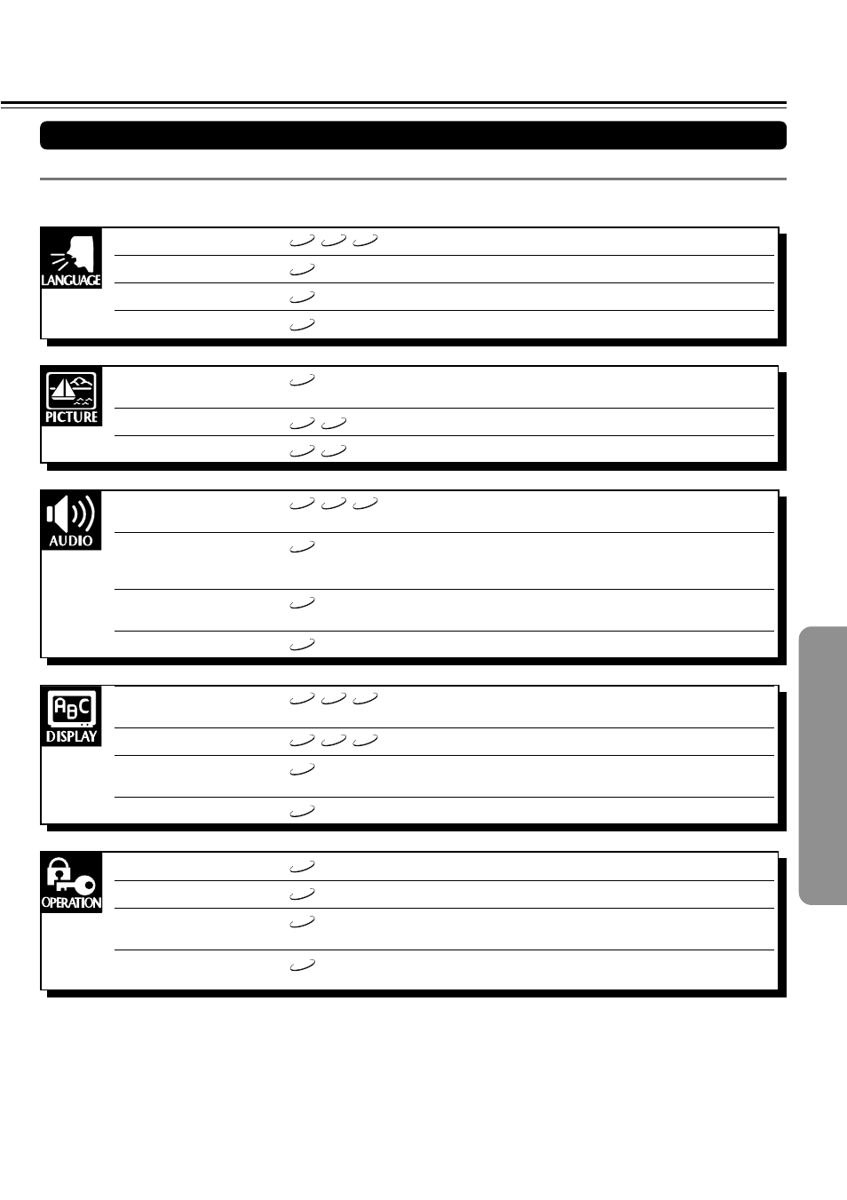 Reference table of the setting menu | Onkyo DR-S2.0 User Manual | Page 53 / 72