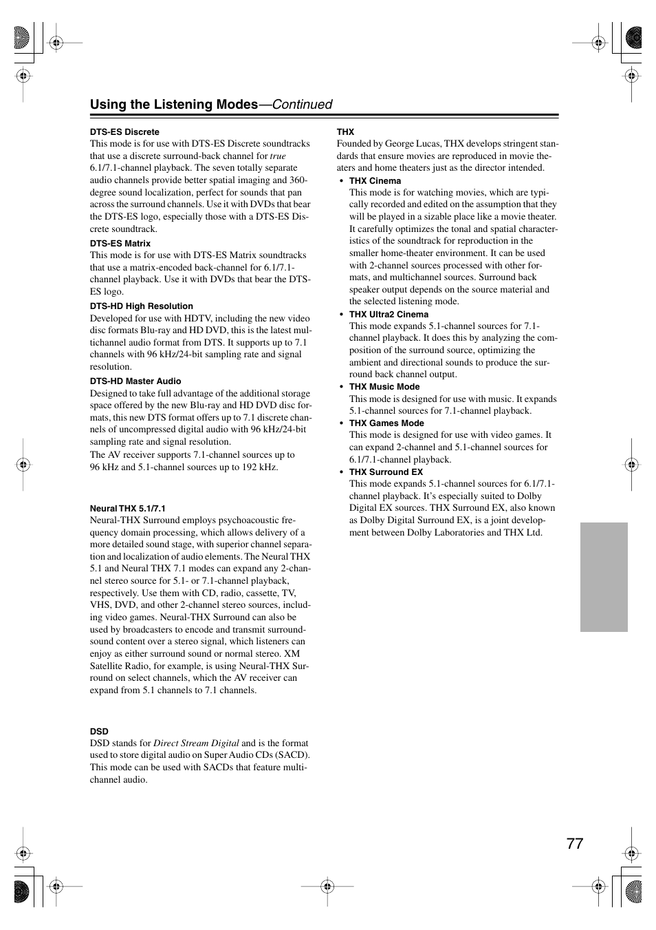 Using the listening modes —continued | Onkyo TX-SR875 User Manual | Page 77 / 120