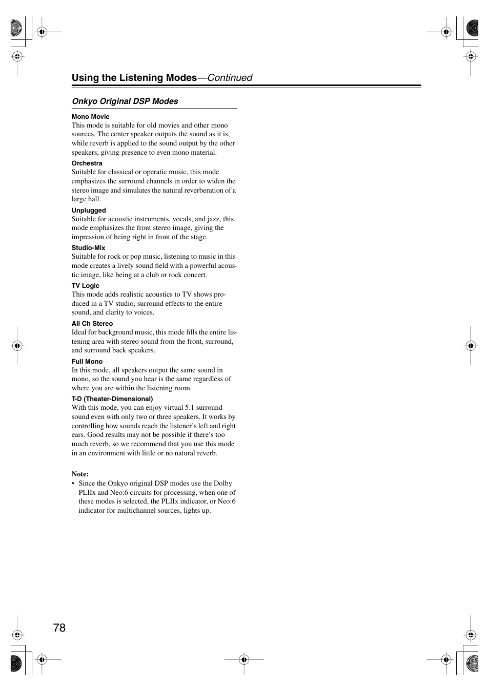 Using the listening modes —continued | Onkyo TX-SR875 User Manual | Page 78 / 120