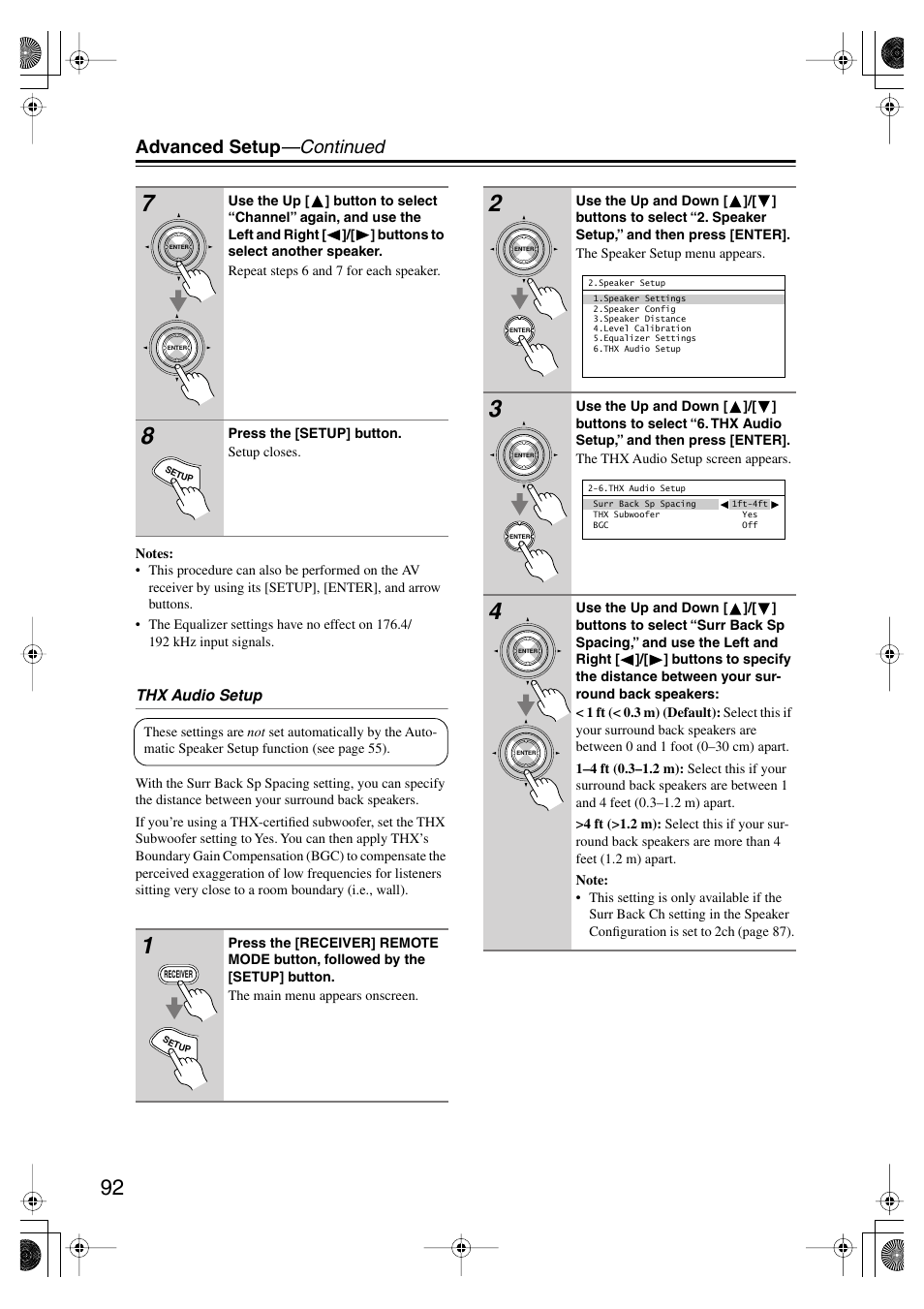 Advanced setup —continued | Onkyo TX-SR875 User Manual | Page 92 / 120