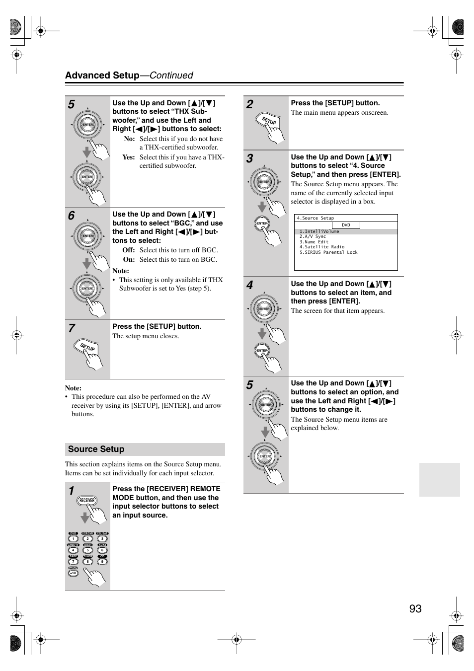Source setup, Es 93–94, Advanced setup —continued | Onkyo TX-SR875 User Manual | Page 93 / 120
