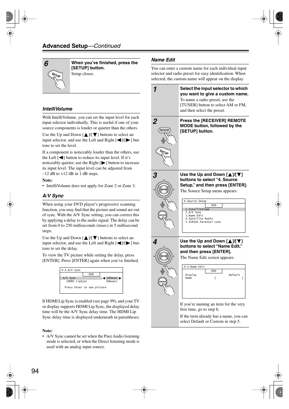Advanced setup —continued | Onkyo TX-SR875 User Manual | Page 94 / 120