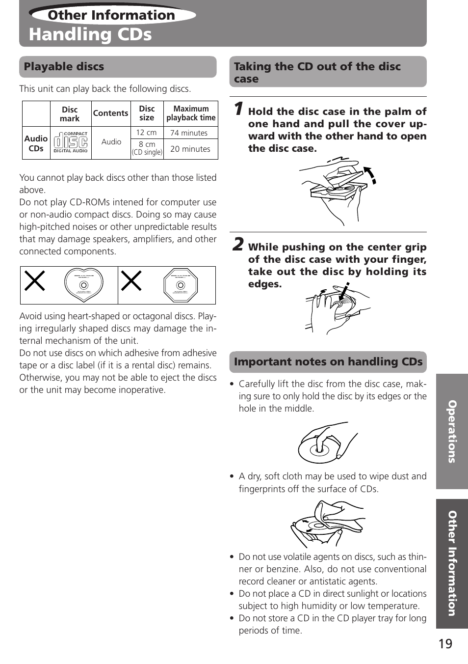 Handling cds, Other information | Onkyo C-705TX User Manual | Page 19 / 24