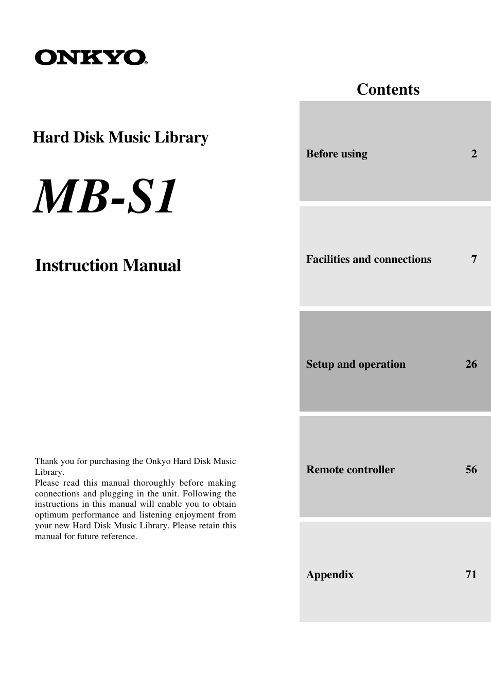 Onkyo MB-S1 User Manual | 62 pages