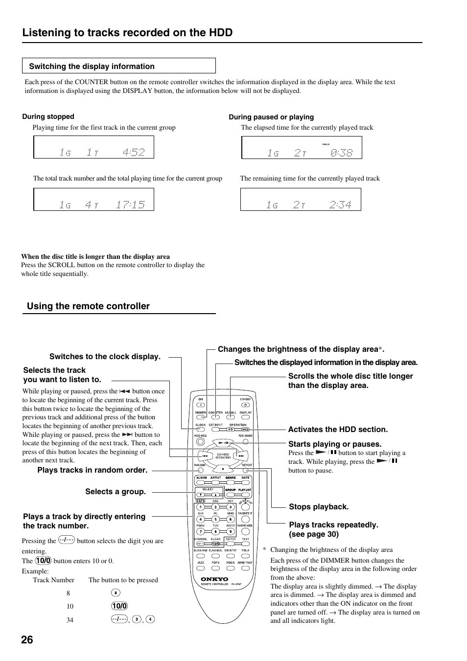 26 listening to tracks recorded on the hdd, Using the remote controller | Onkyo MB-S1 User Manual | Page 27 / 62