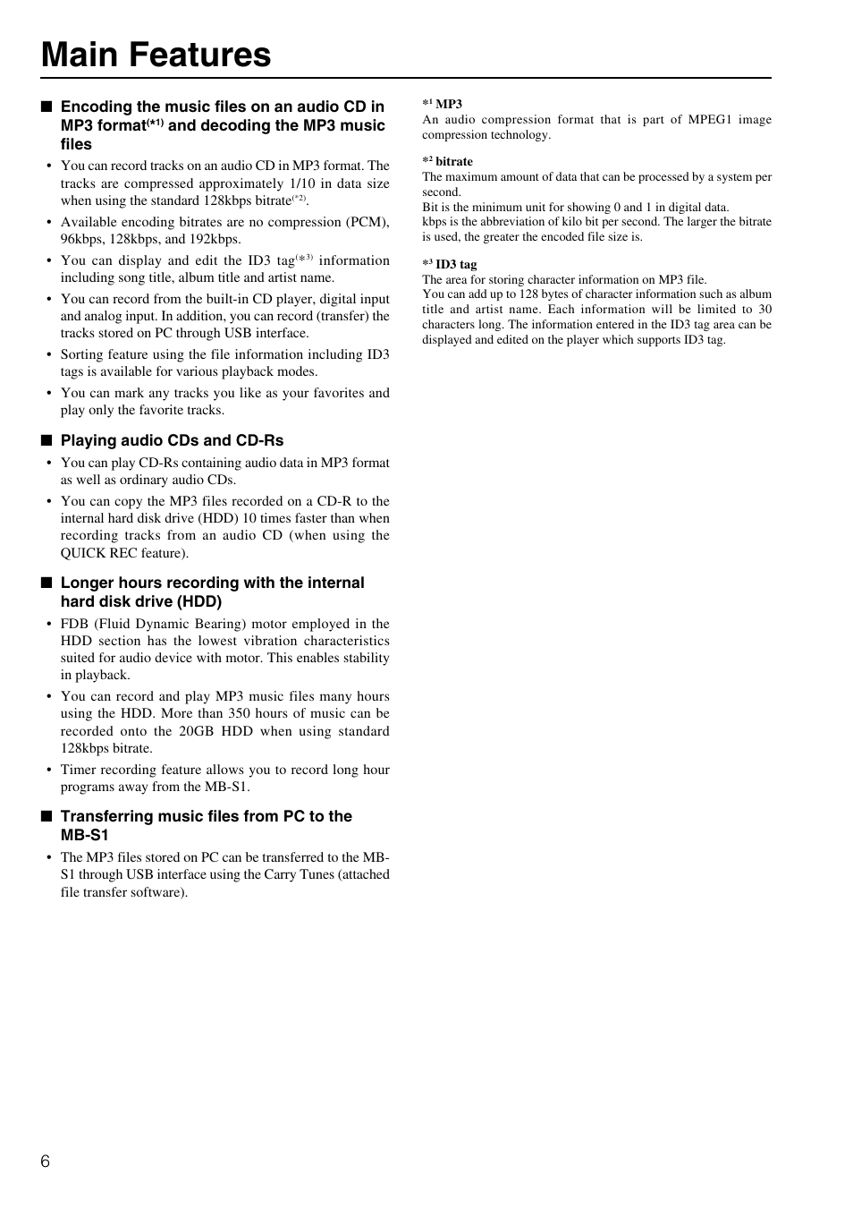 Main features | Onkyo MB-S1 User Manual | Page 6 / 62