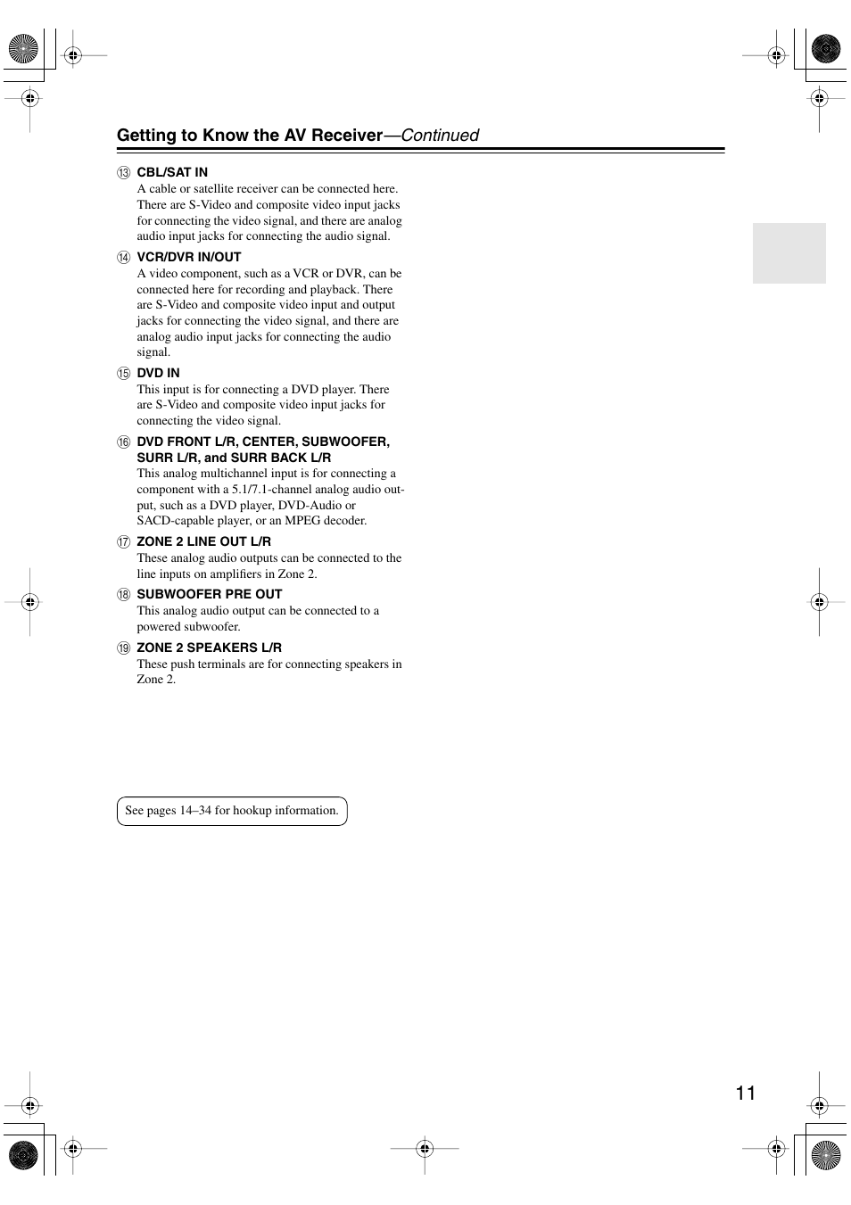 Getting to know the av receiver —continued | Onkyo TX-SR506 User Manual | Page 11 / 96