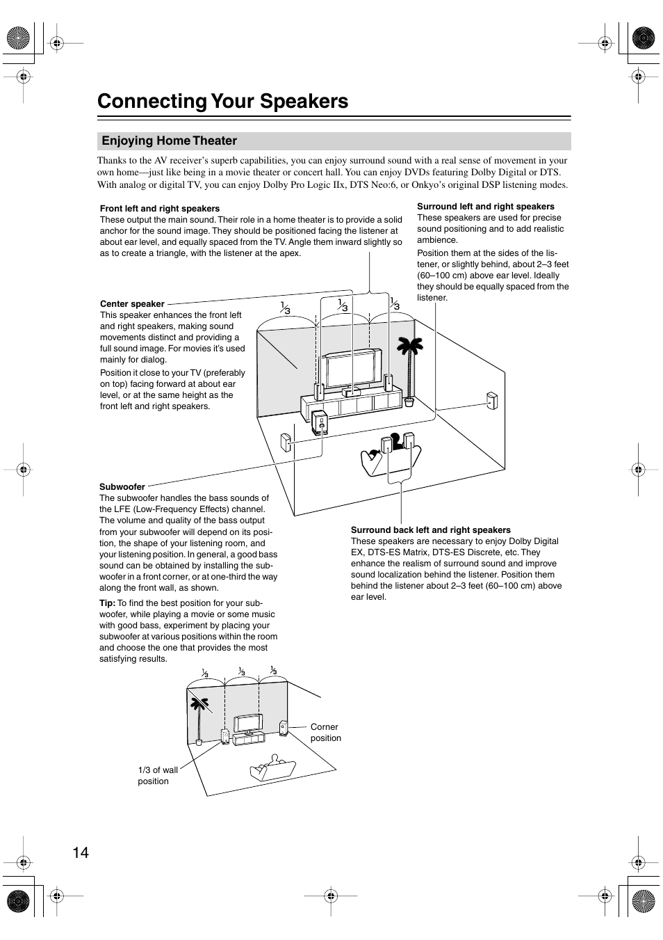 Connecting your speakers | Onkyo TX-SR506 User Manual | Page 14 / 96