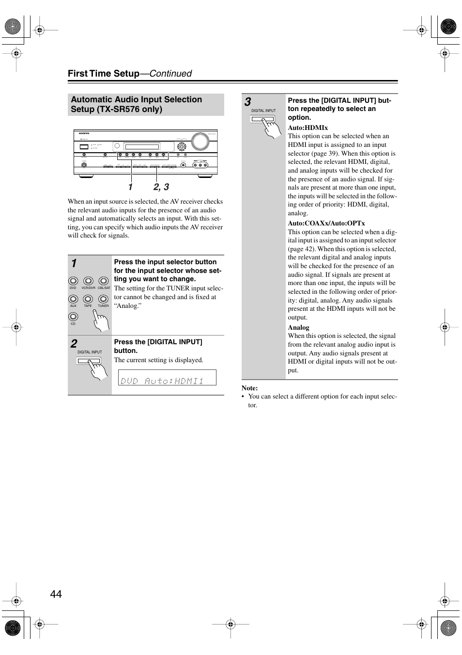 First time setup —continued | Onkyo TX-SR506 User Manual | Page 44 / 96