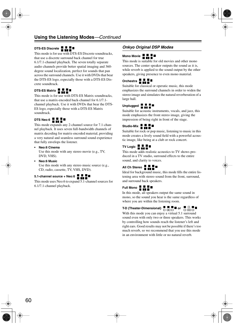 Using the listening modes —continued | Onkyo TX-SR506 User Manual | Page 60 / 96