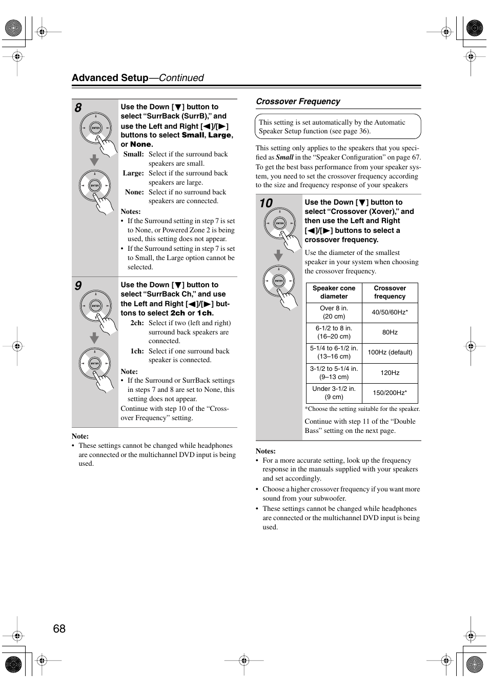 Advanced setup —continued | Onkyo TX-SR506 User Manual | Page 68 / 96