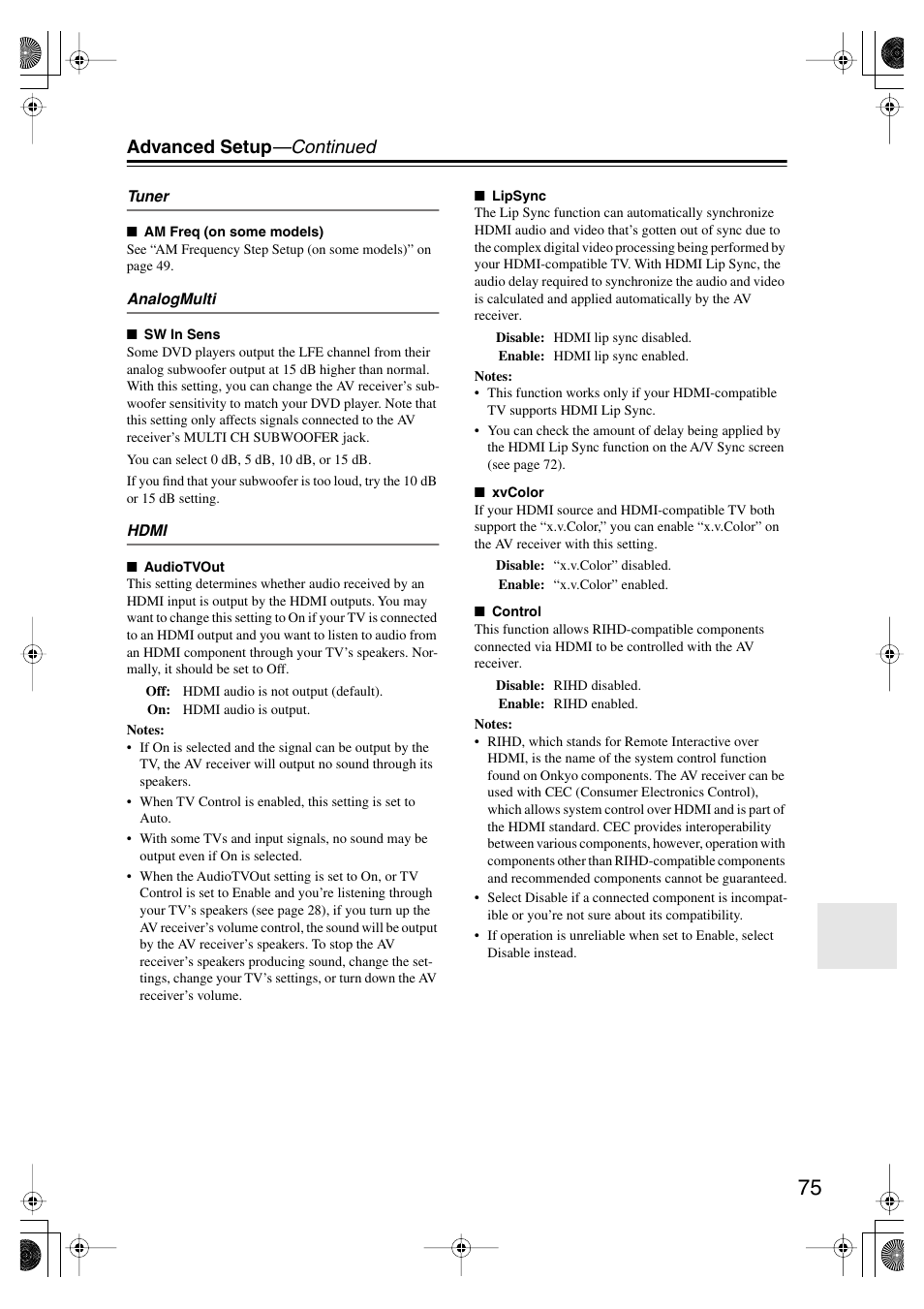 Advanced setup —continued | Onkyo TX-SR506 User Manual | Page 75 / 96