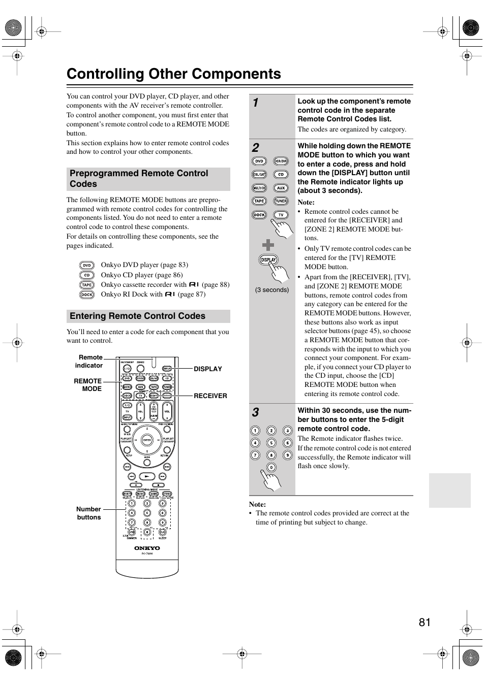 Controlling other components | Onkyo TX-SR506 User Manual | Page 81 / 96