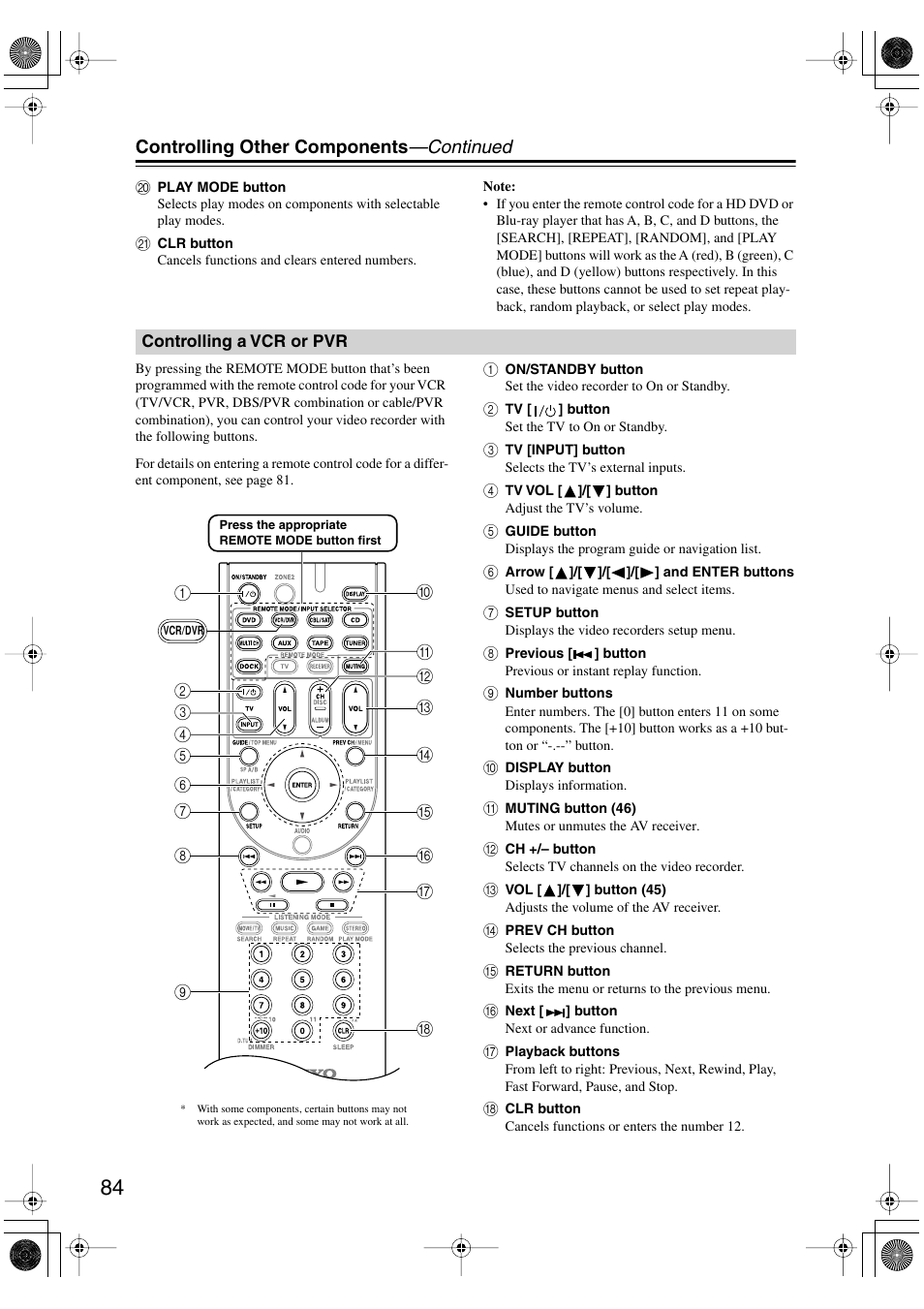 Controlling other components —continued | Onkyo TX-SR506 User Manual | Page 84 / 96