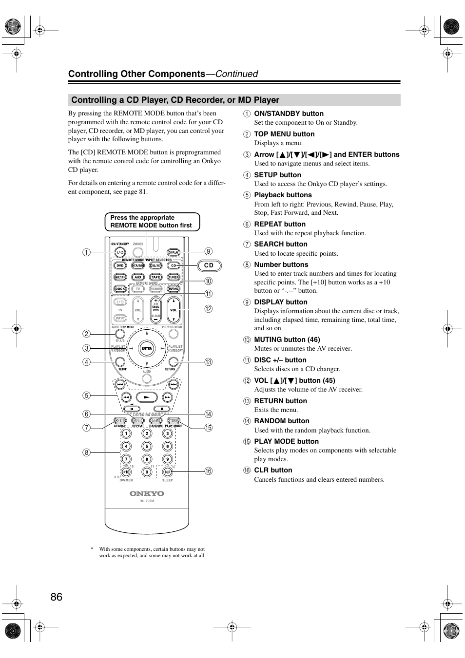Controlling other components —continued | Onkyo TX-SR506 User Manual | Page 86 / 96