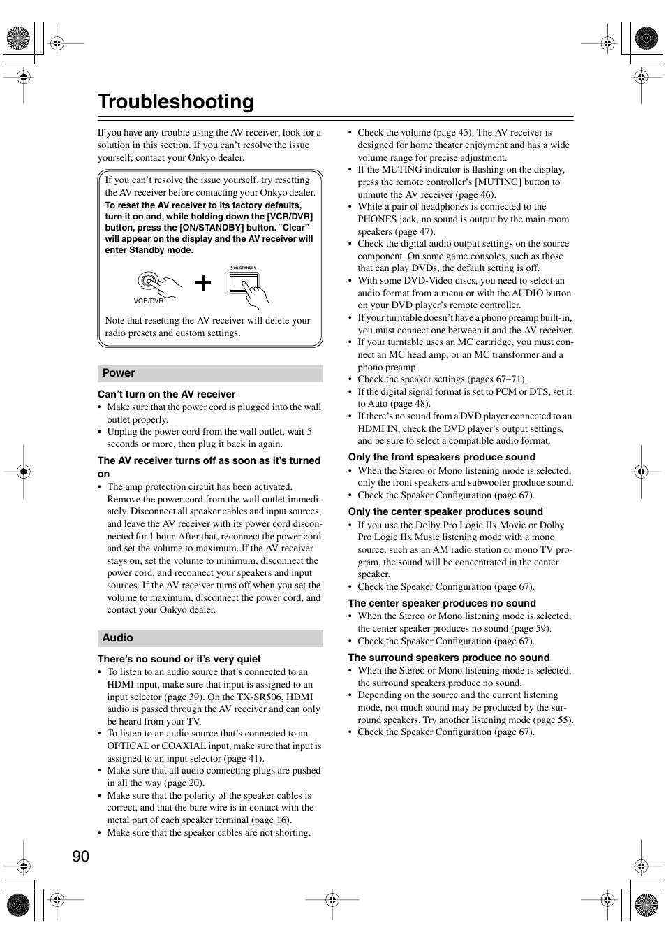 Troubleshooting | Onkyo TX-SR506 User Manual | Page 90 / 96
