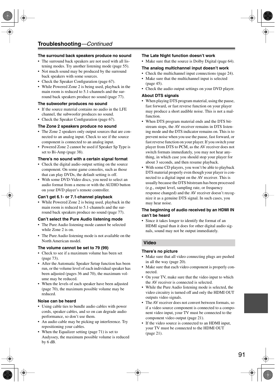 Troubleshooting —continued | Onkyo TX-SR506 User Manual | Page 91 / 96