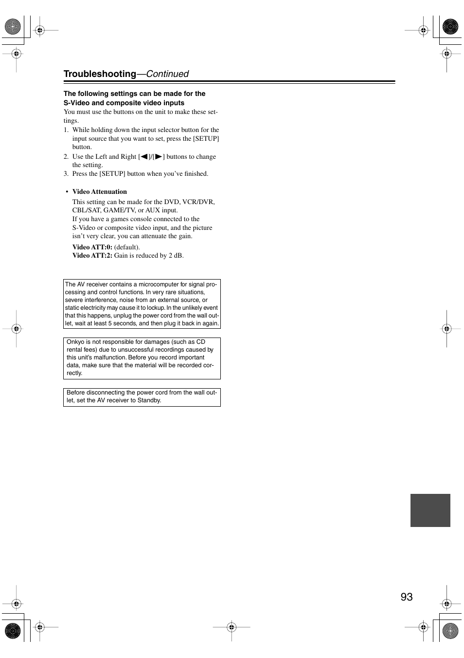 Troubleshooting —continued | Onkyo TX-SR506 User Manual | Page 93 / 96
