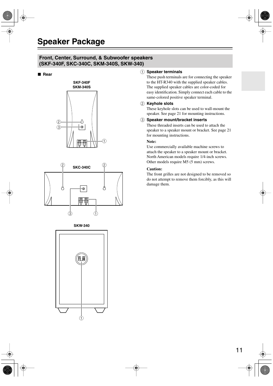 Speaker package | Onkyo HT-S590 User Manual | Page 11 / 60