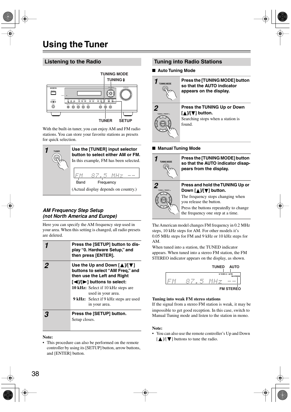 Using the tuner | Onkyo HT-S590 User Manual | Page 38 / 60