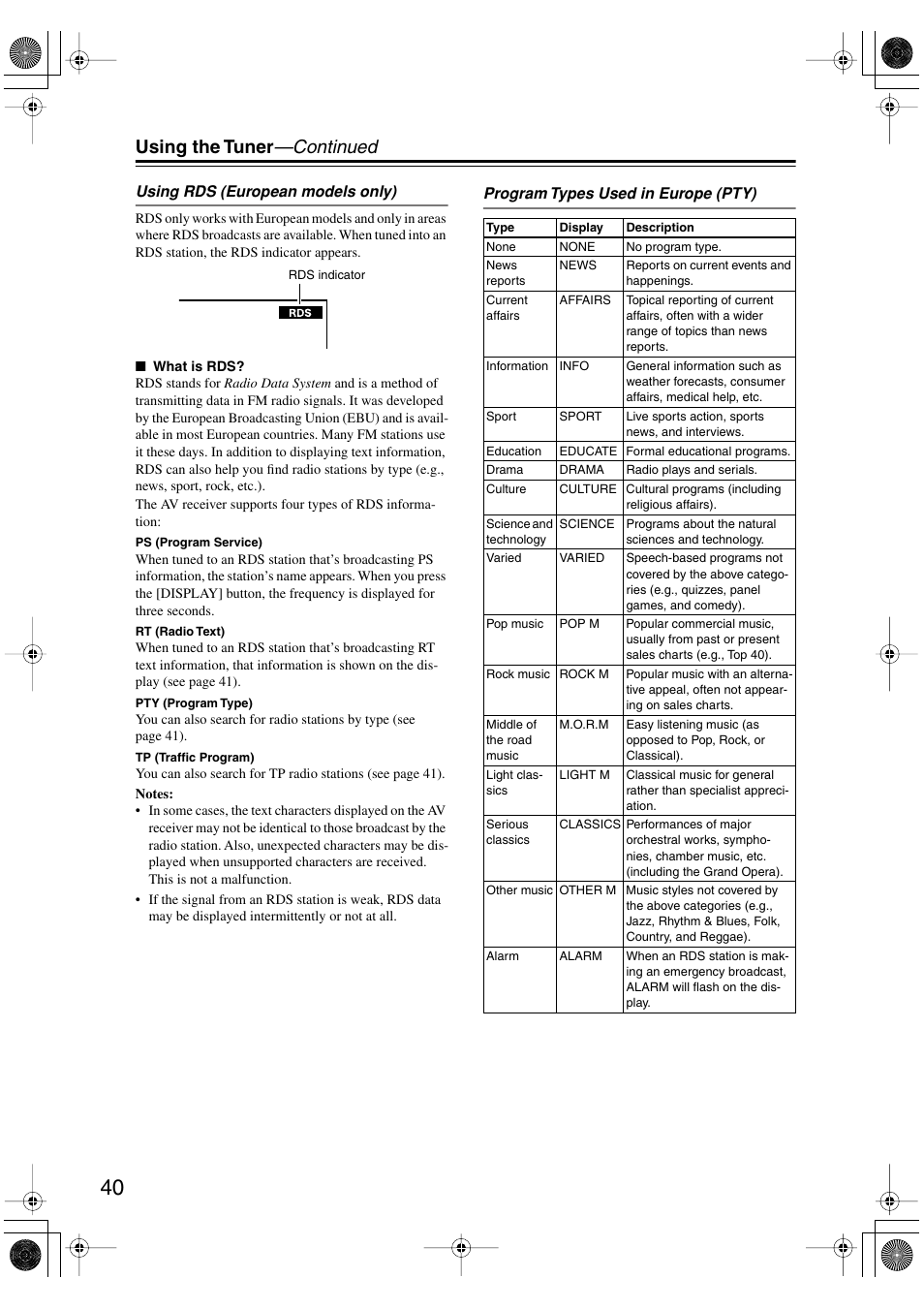 Using the tuner —continued | Onkyo HT-S590 User Manual | Page 40 / 60