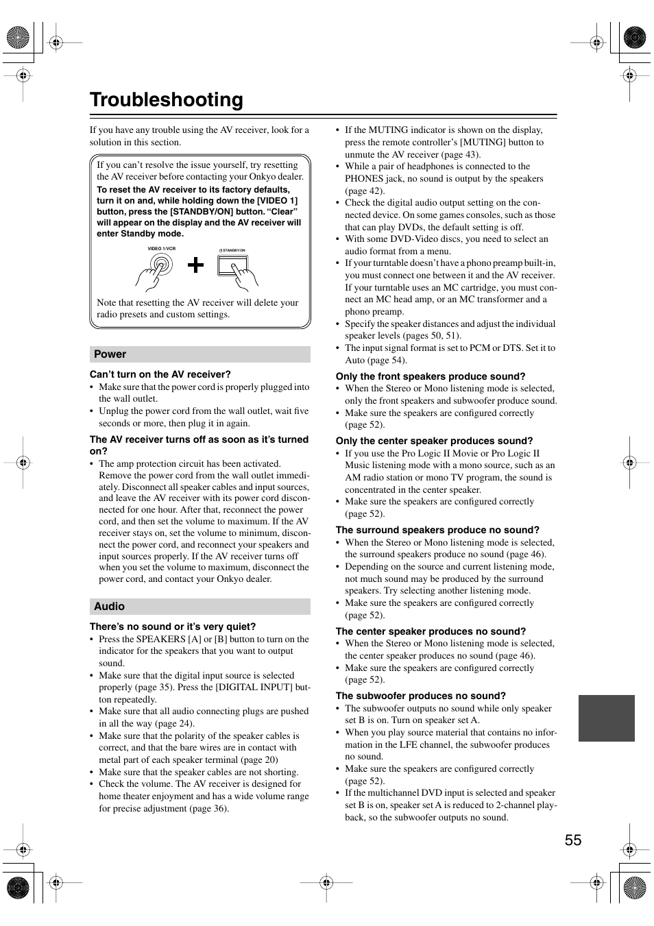 Troubleshooting | Onkyo HT-S590 User Manual | Page 55 / 60