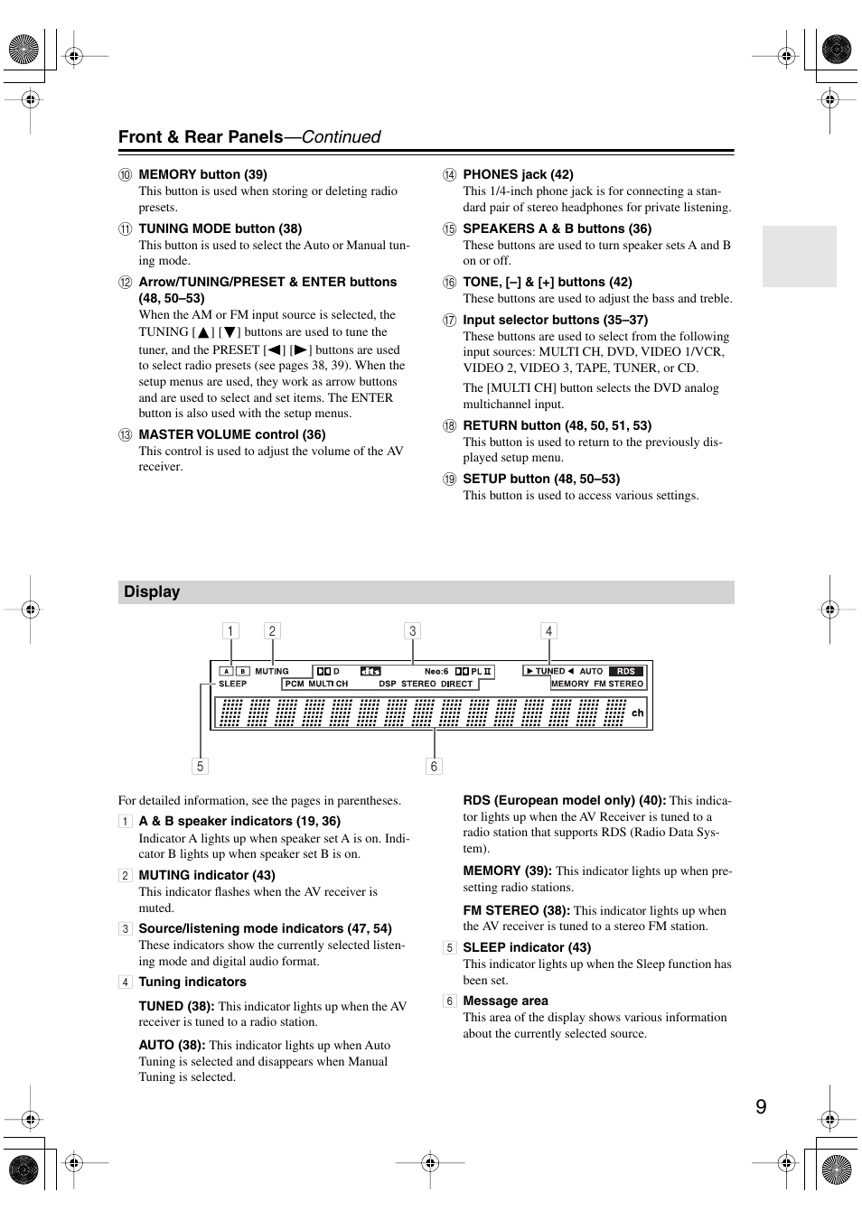 Front & rear panels —continued | Onkyo HT-S590 User Manual | Page 9 / 60