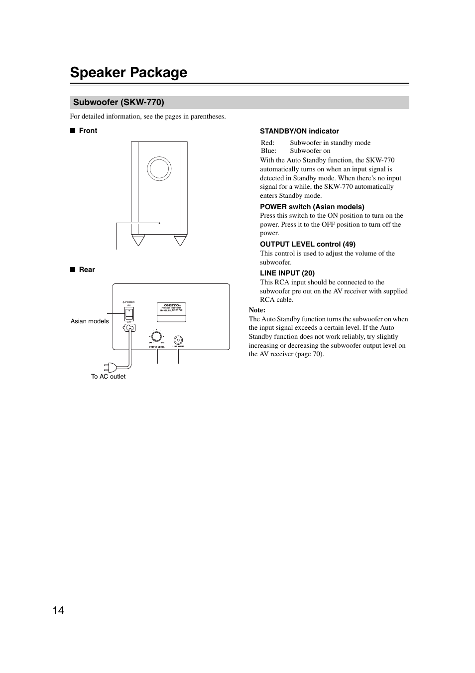 Speaker package, Subwoofer (skw-770) | Onkyo 29344937 User Manual | Page 14 / 100