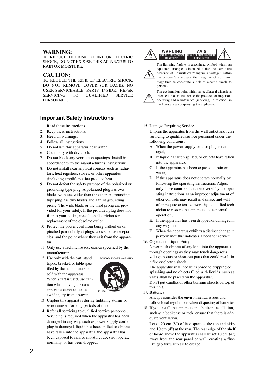 Important safety instructions, Introduction, Warning | Caution | Onkyo 29344937 User Manual | Page 2 / 100