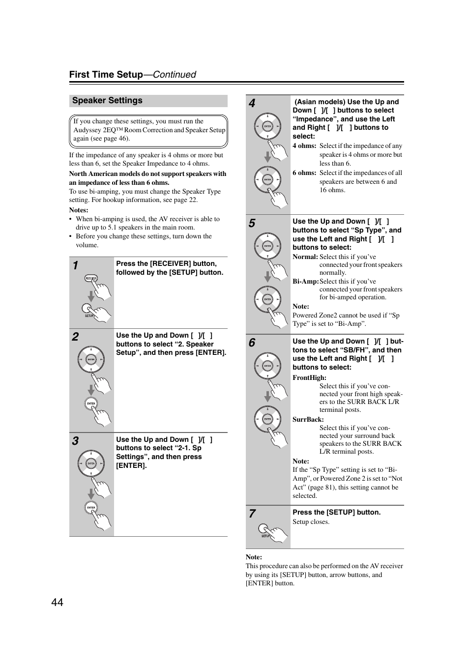Speaker settings | Onkyo 29344937 User Manual | Page 44 / 100