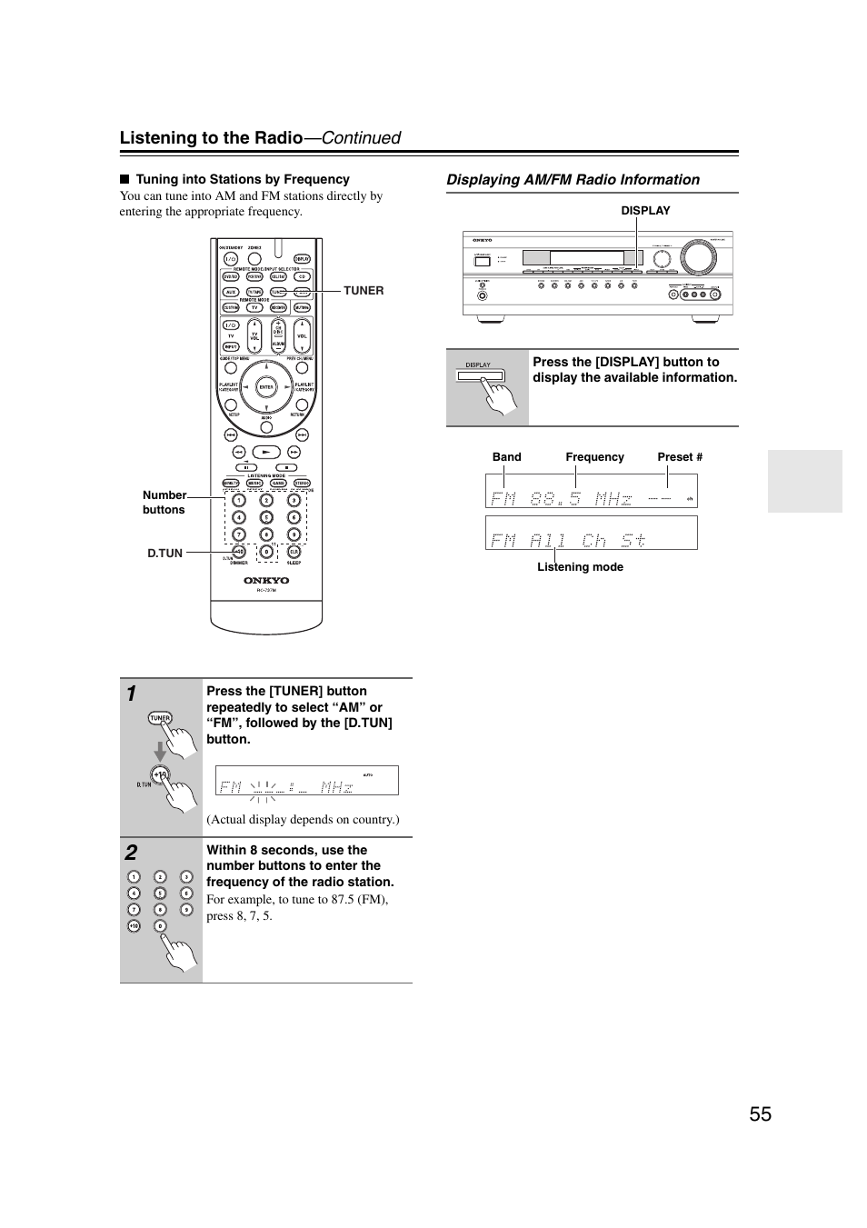 Listening to the radio —continued | Onkyo 29344937 User Manual | Page 55 / 100