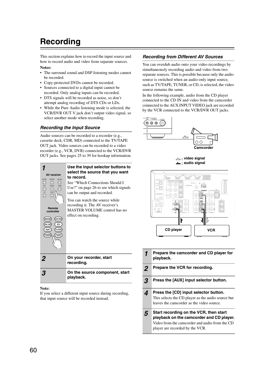 Recording | Onkyo 29344937 User Manual | Page 60 / 100