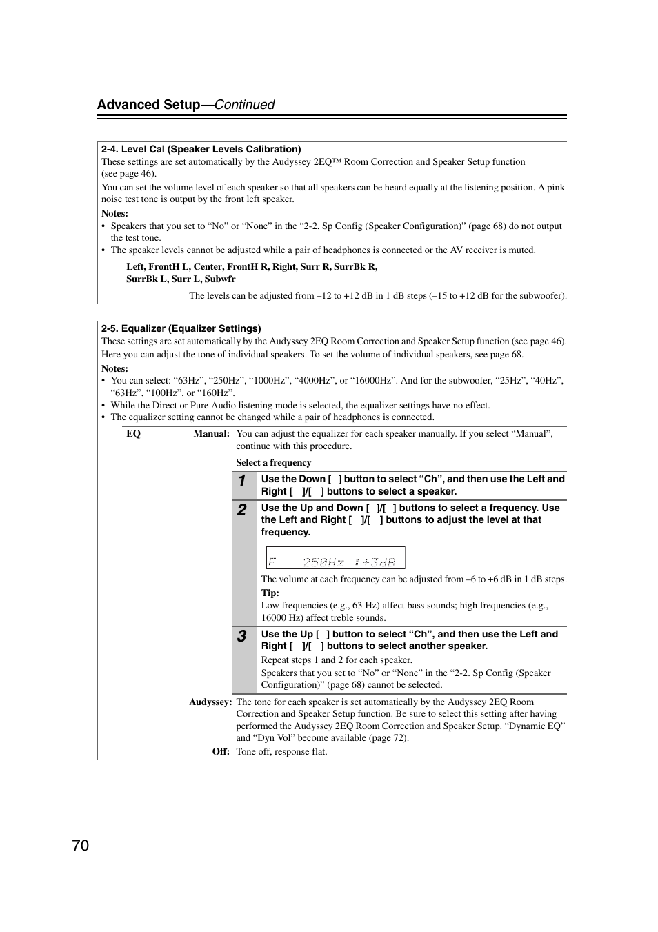 Advanced setup —continued | Onkyo 29344937 User Manual | Page 70 / 100