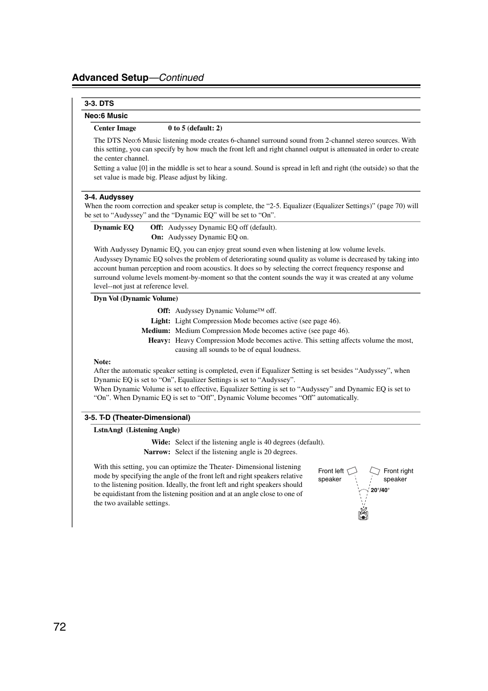 Advanced setup —continued | Onkyo 29344937 User Manual | Page 72 / 100