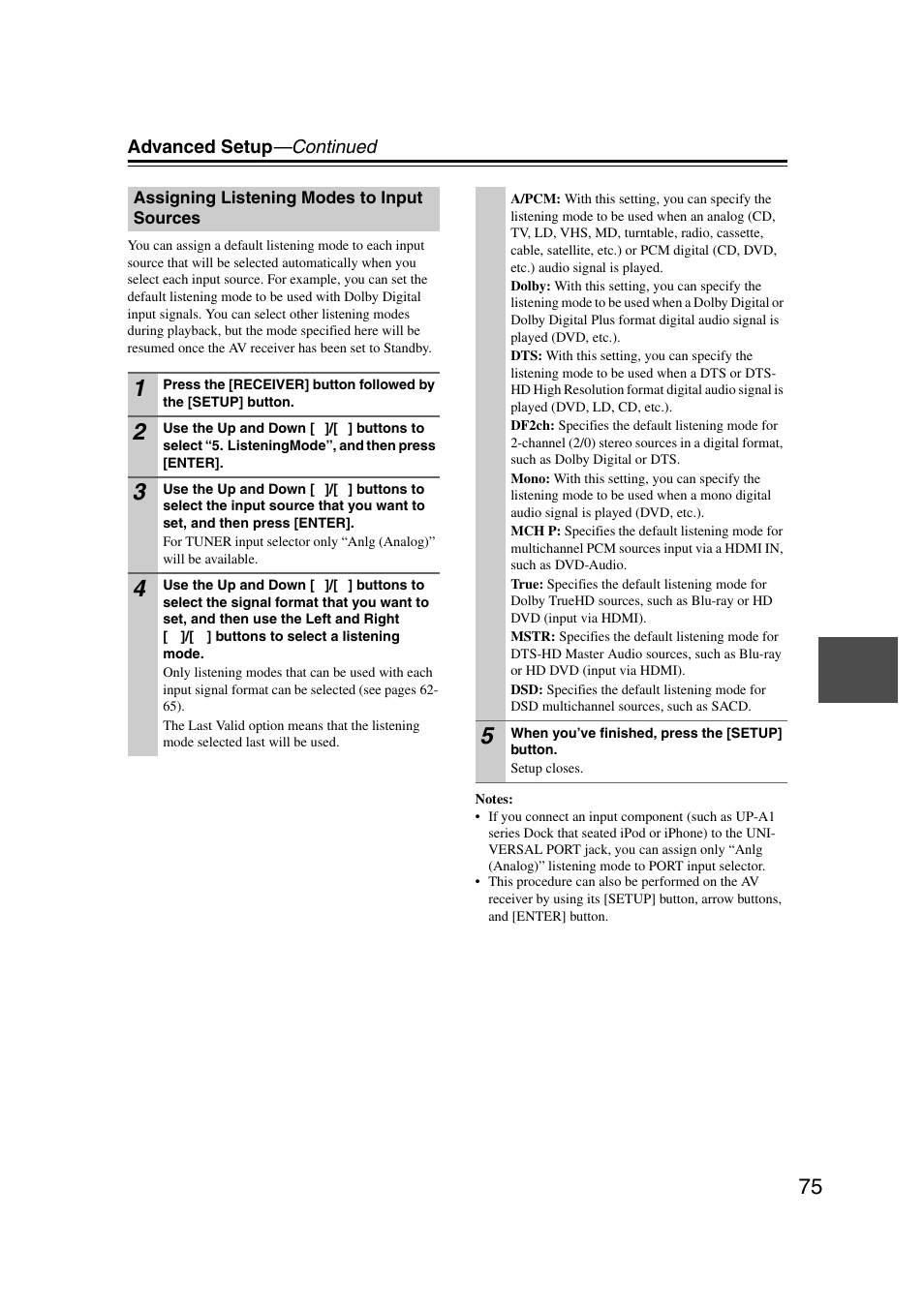 Assigning listening modes to input sources | Onkyo 29344937 User Manual | Page 75 / 100