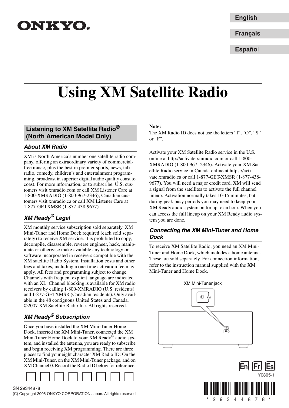 Xm satellite radio, English, Using xm satellite radio | Onkyo CNP-1000 User Manual | Page 33 / 56