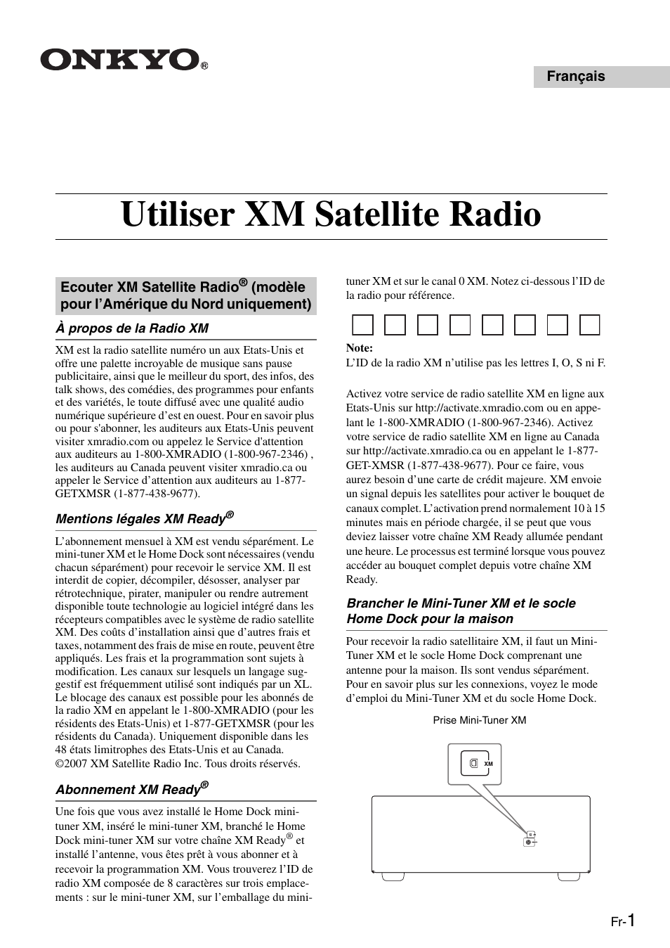 Francais, Utiliser xm satellite radio | Onkyo CNP-1000 User Manual | Page 41 / 56