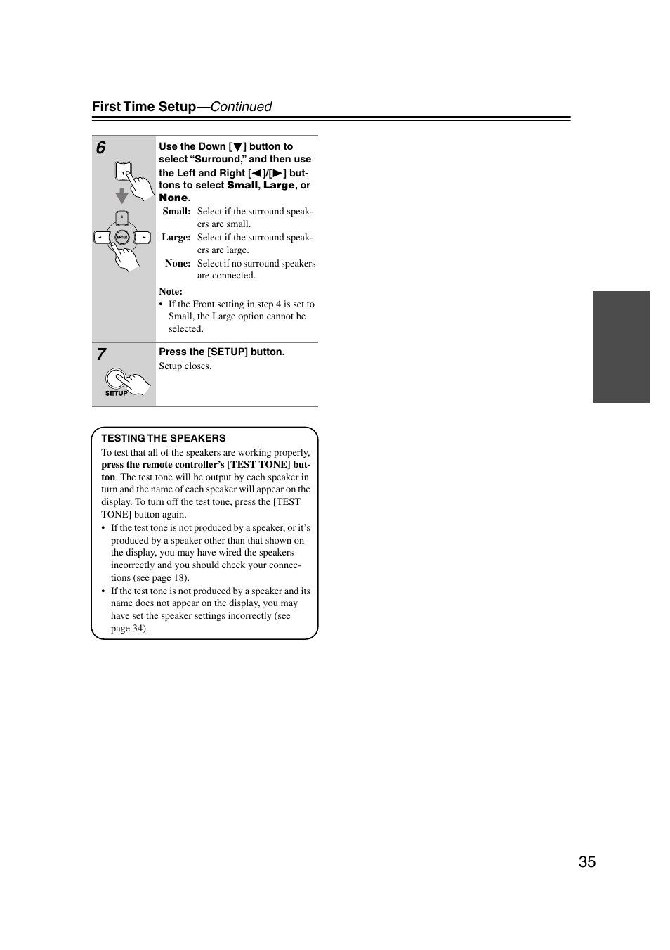 Uttons (35), First time setup —continued | Onkyo HT-S580 User Manual | Page 35 / 60