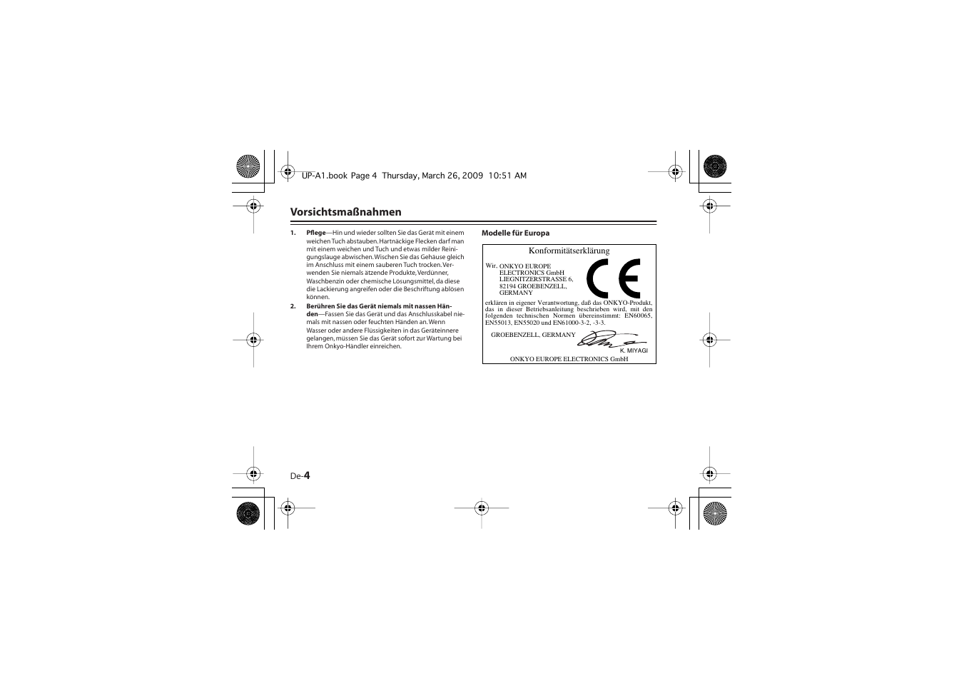 4 vorsichtsmaßnahmen | Onkyo UP-A1 User Manual | Page 28 / 76