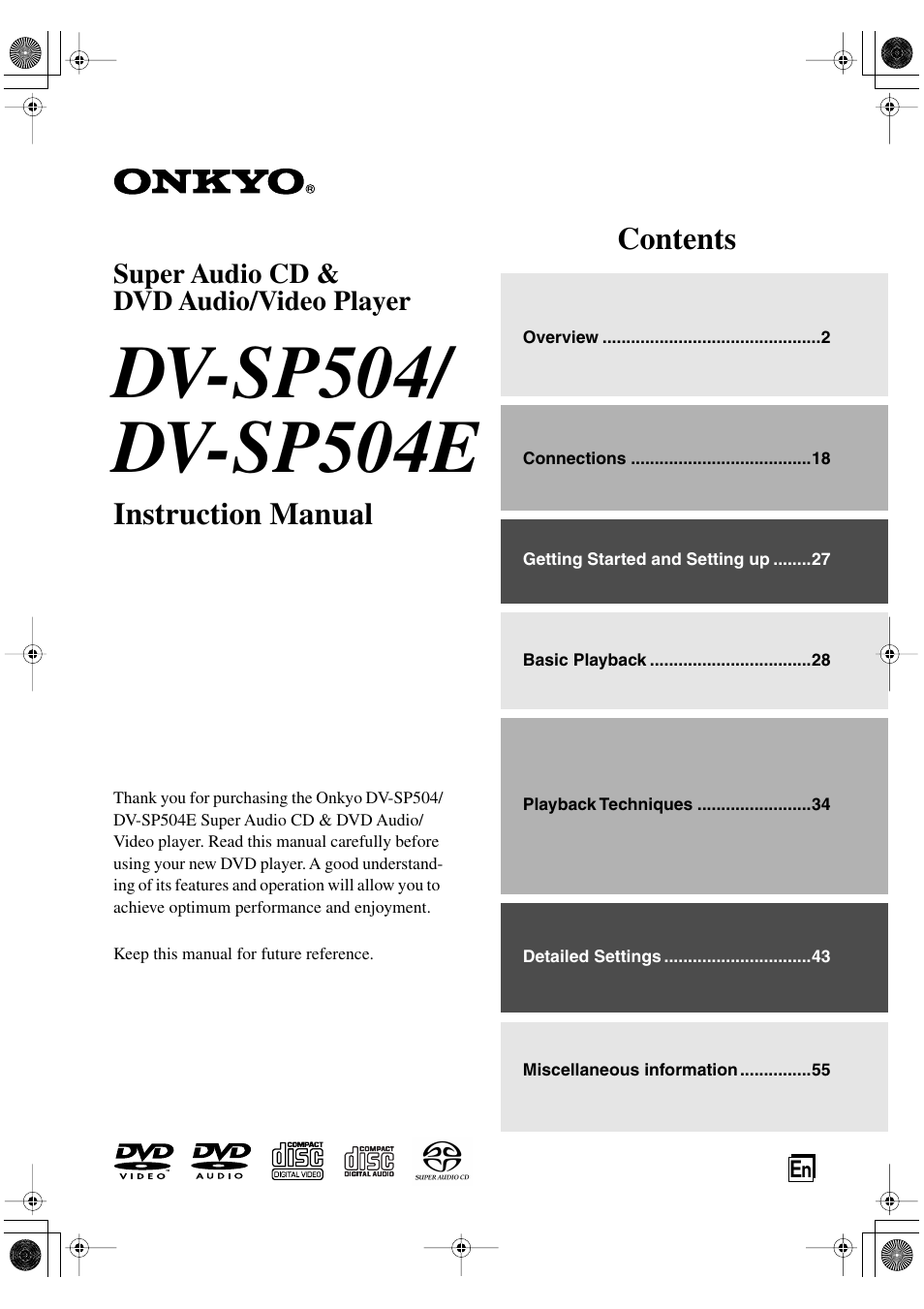 Onkyo DV SP504 User Manual | 64 pages