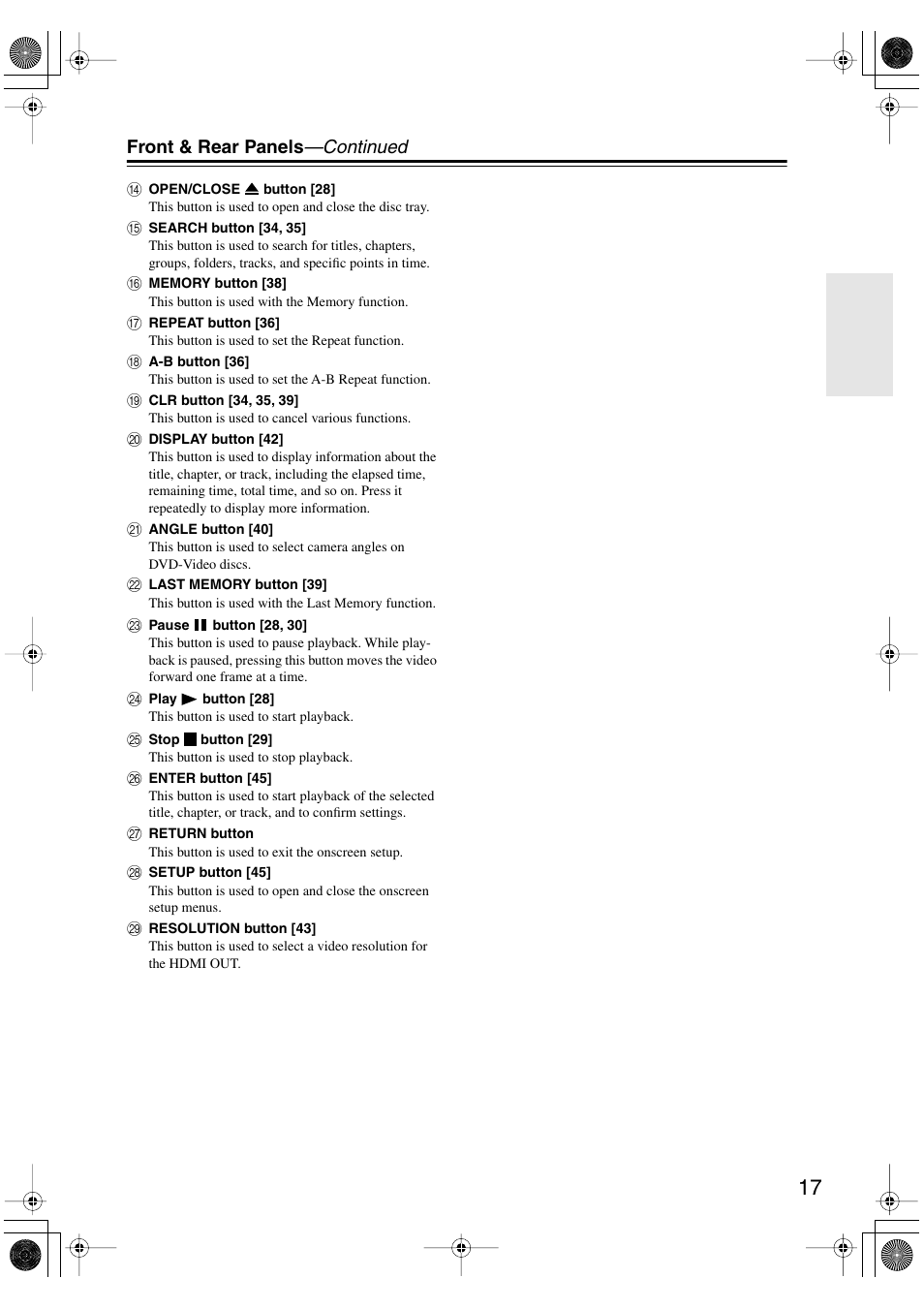 Front & rear panels —continued | Onkyo DV SP504 User Manual | Page 17 / 64