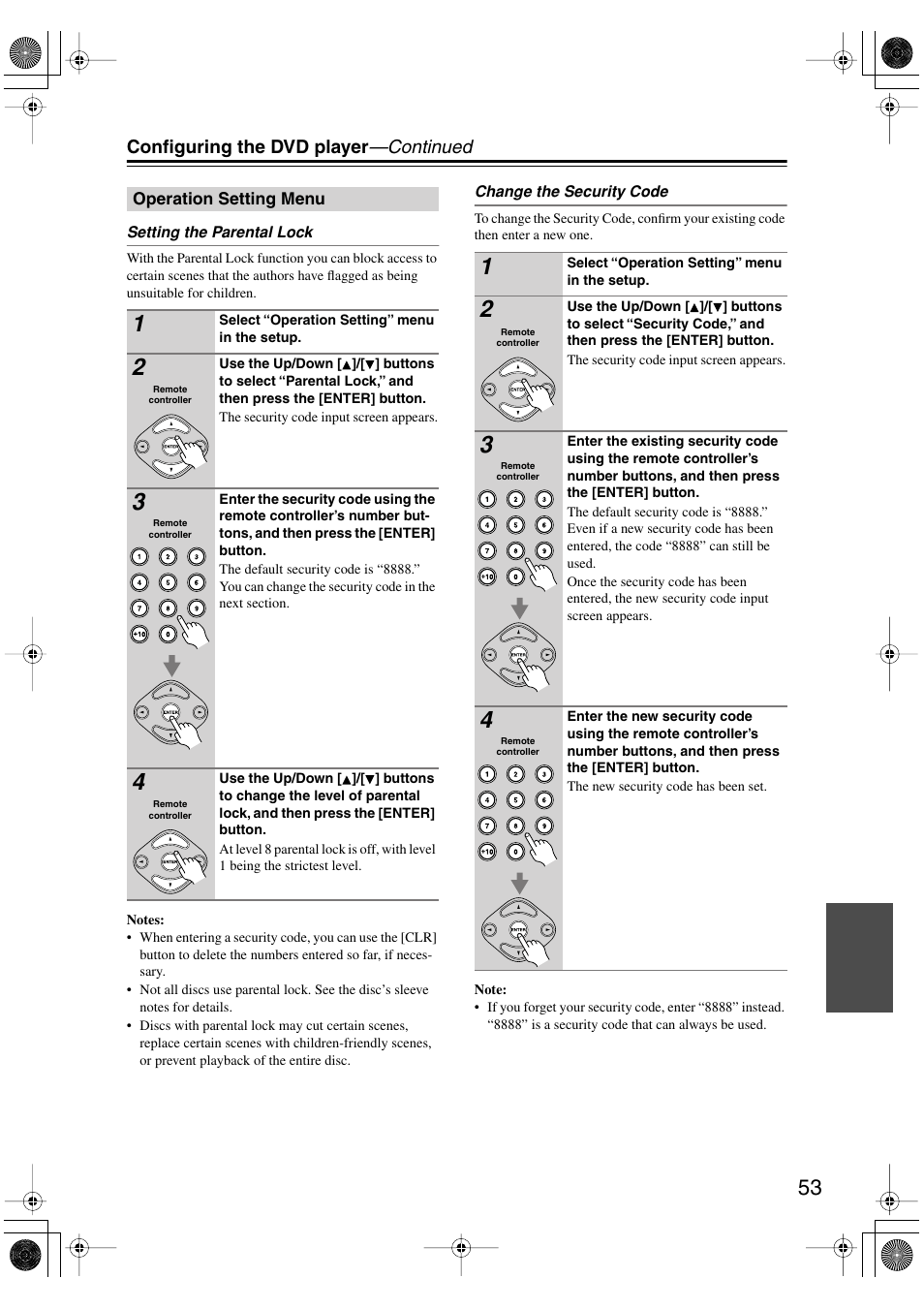 Operation setting menu | Onkyo DV SP504 User Manual | Page 53 / 64