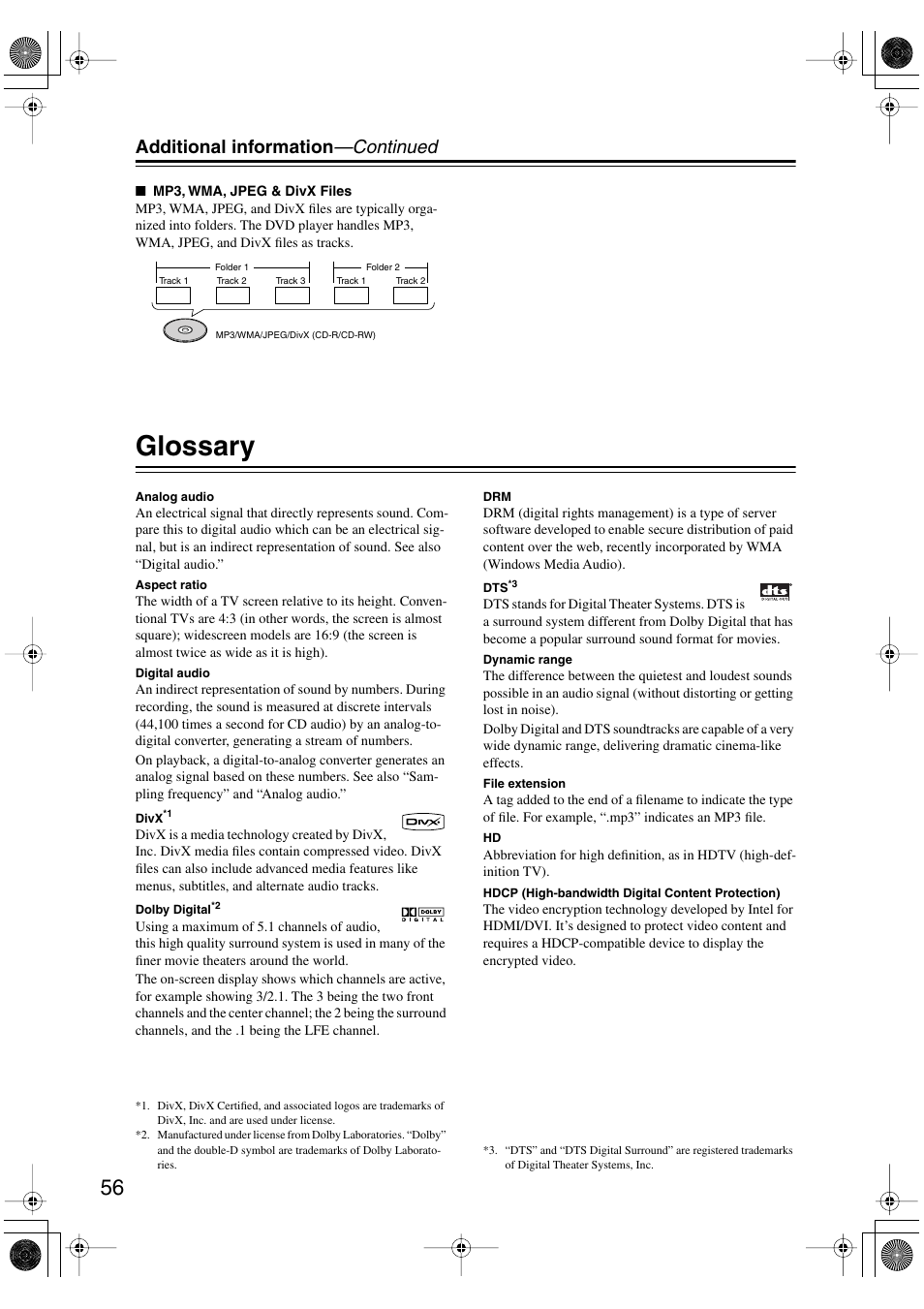 Glossary, Additional information —continued | Onkyo DV SP504 User Manual | Page 56 / 64