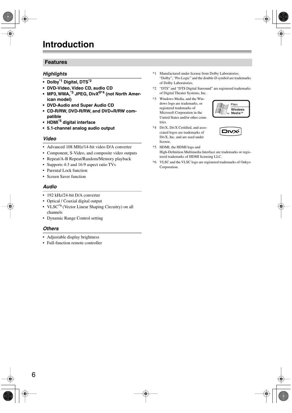 Introduction | Onkyo DV SP504 User Manual | Page 6 / 64