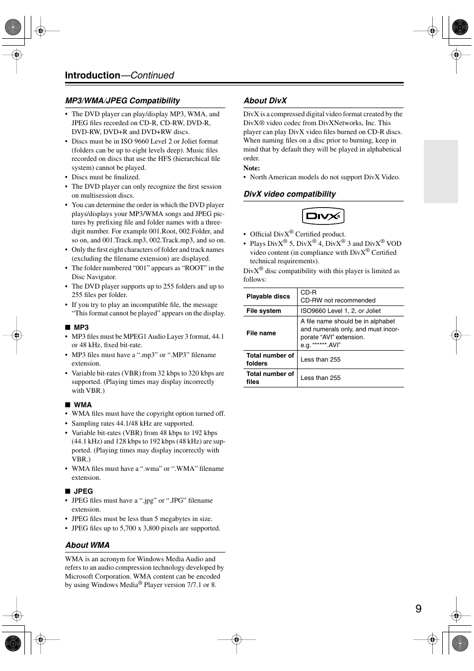 Introduction —continued | Onkyo DV SP504 User Manual | Page 9 / 64