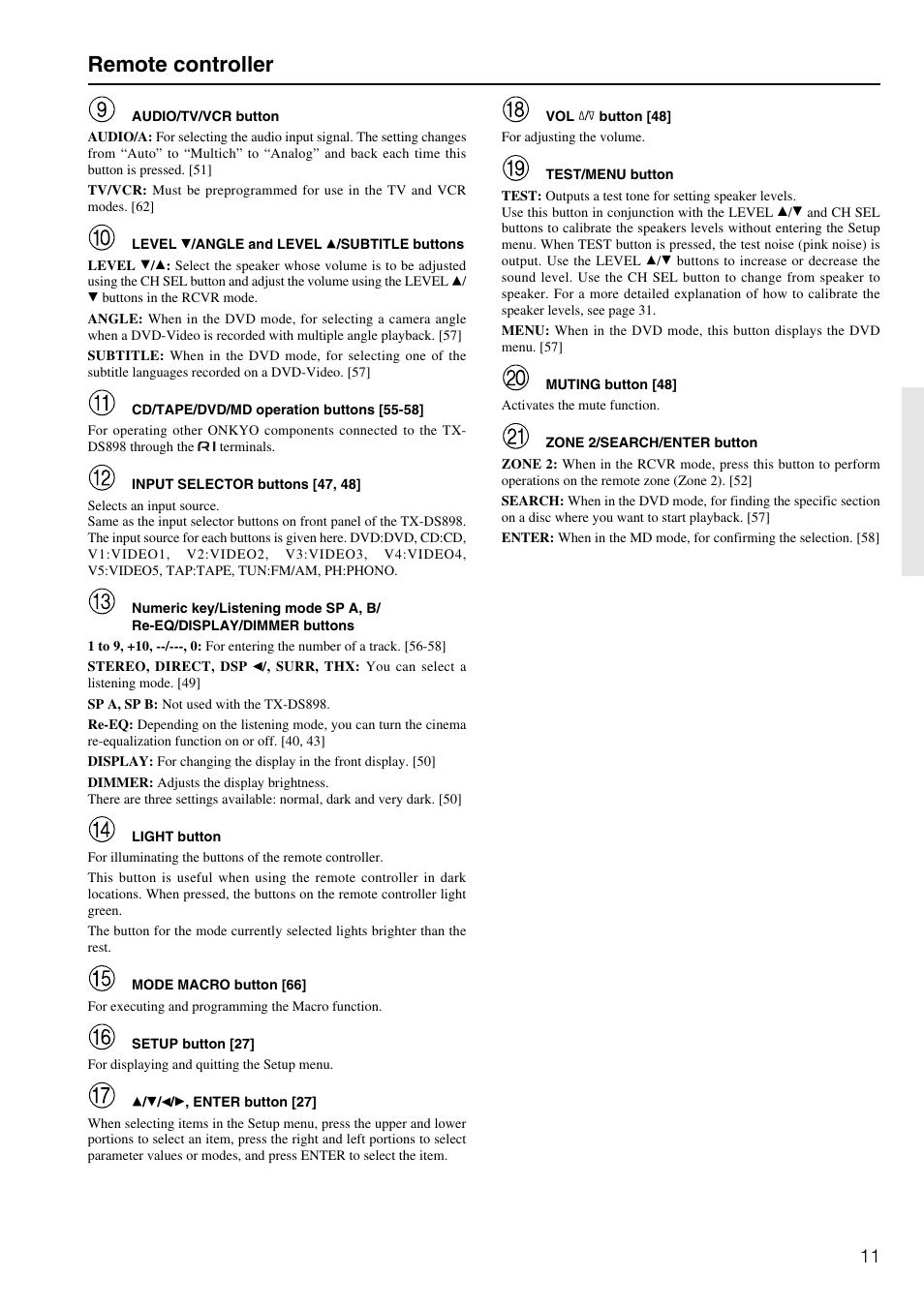 Remote controller | Onkyo TX-DS898 User Manual | Page 11 / 72
