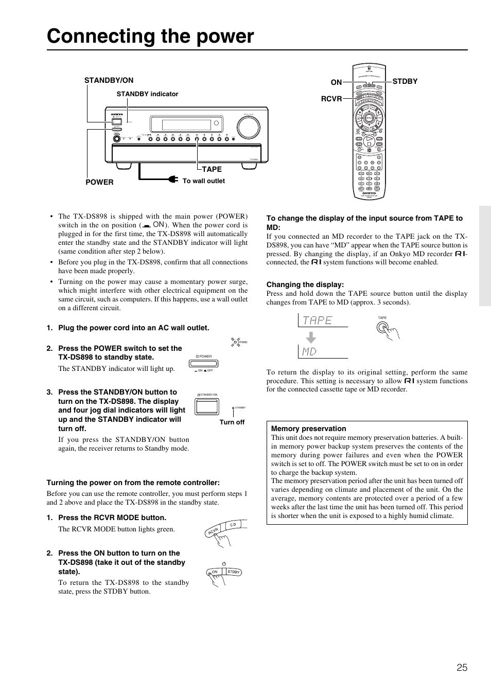 Connecting the power | Onkyo TX-DS898 User Manual | Page 25 / 72