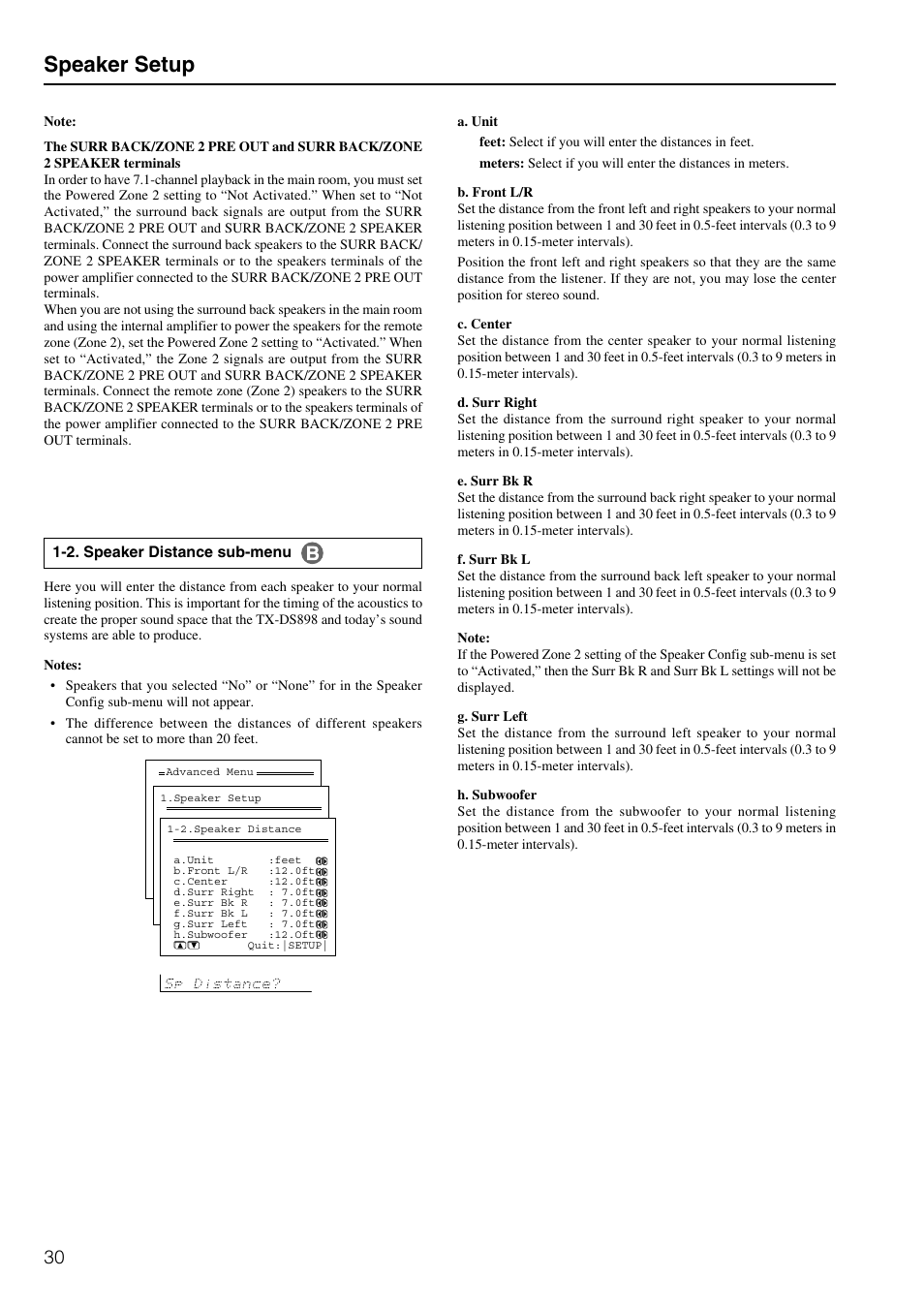 Speaker setup | Onkyo TX-DS898 User Manual | Page 30 / 72