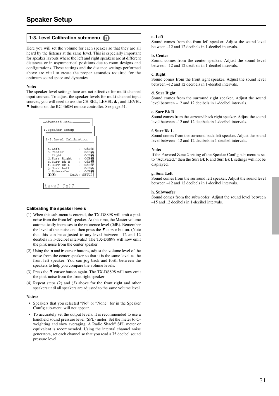 Speaker setup | Onkyo TX-DS898 User Manual | Page 31 / 72